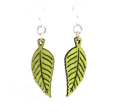 Lime Green Plant Leaf Blossom Wood Earrings