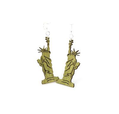 green statue of liberty wood earrings