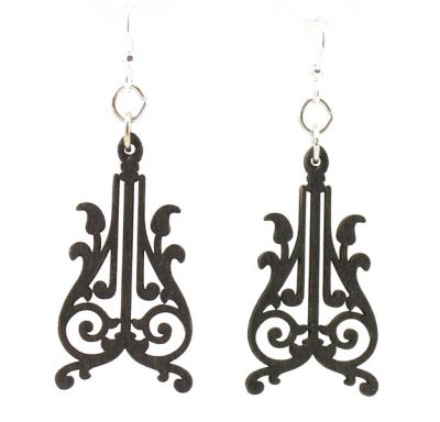 corbels black satin wood earrings