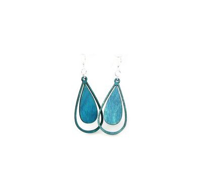 aqua marine water droplet wood earrings