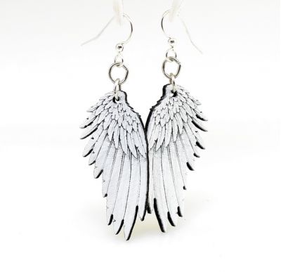 angel wing wood earrings