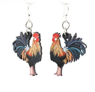 rooster wood earrings