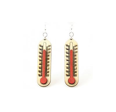 Red Thermometer Wood Earrings