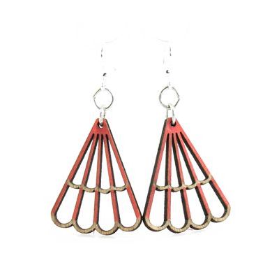crimson triangle blossom wood earrings