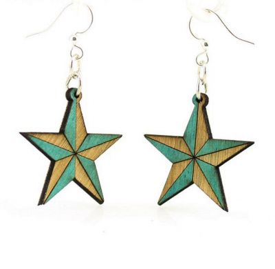 Teal nautical star wood earrings