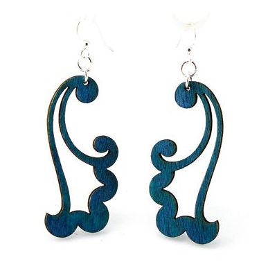 royal blue wind blowing wood earrings