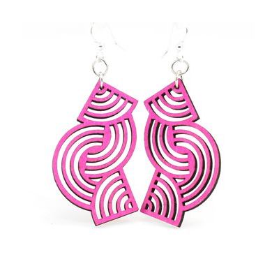 pink tangled direction wood earrings