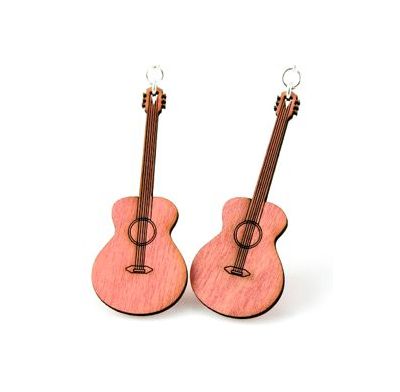pink classic guitar wood earrings