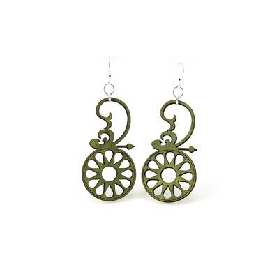 Green spindle wood earrings