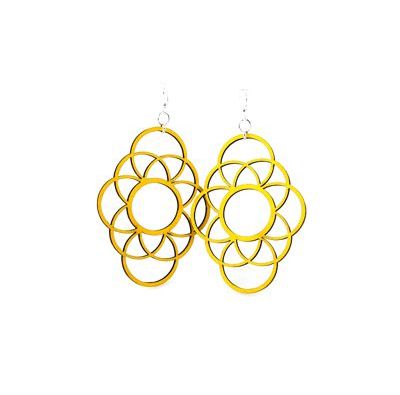 yellow long circle oblong wood earrings