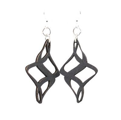 black ribbon twirl wood earrings