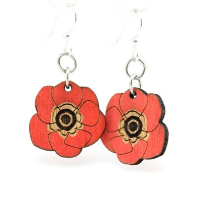 crimson Poppy Flower wood earrings