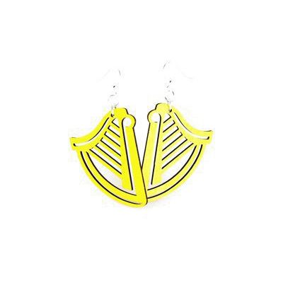 yellow harp wood earrings