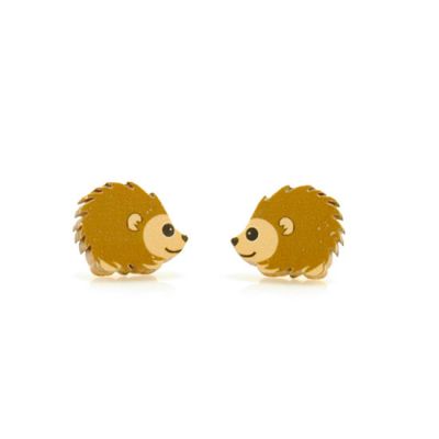 Hedgehog stud wood earrings