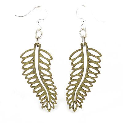 apple green open fern wood earrings