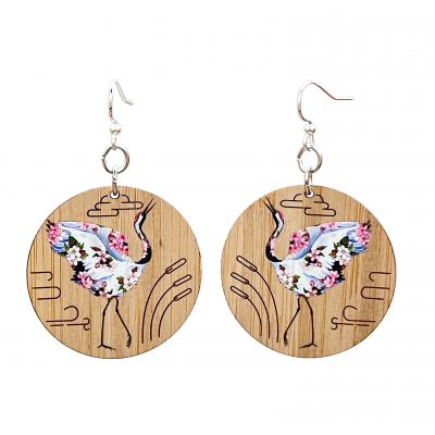 FlowerINg Crane Bamboo EarrINgs #954