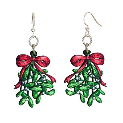 Mistletoe Earrings, made in usa, wood earrings, lightweight earrings