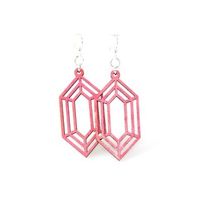 Pink diamond gem wood earrings