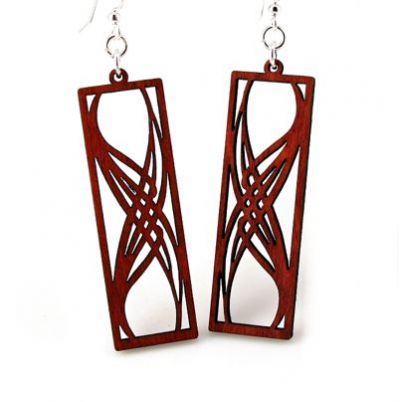 red rectangular elegance wood earrings