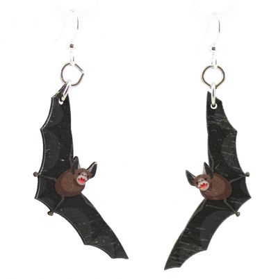 spooky bat wood earrings