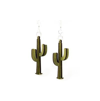 Green 3d cacti wood earrings