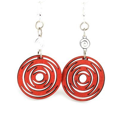 red icircled dangle wood earrings