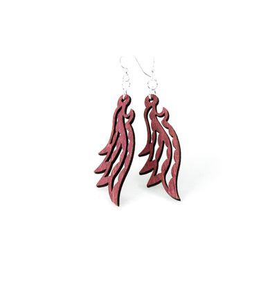 Wine feathered dangle wood earrings