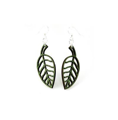 green simple leaf wood earrings
