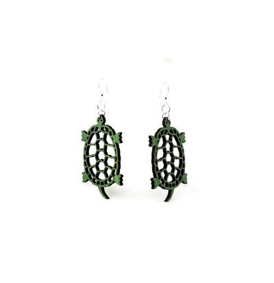 Green Land Turtle Wood Earrings