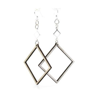 gray open square wood earrings