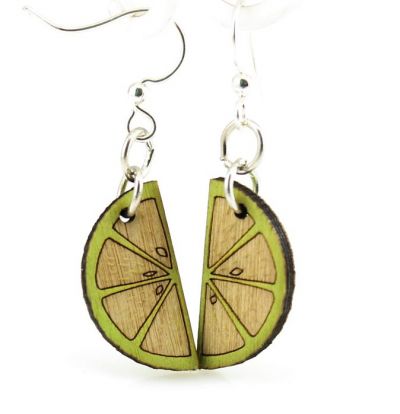 lime wedge blossom wood earrings