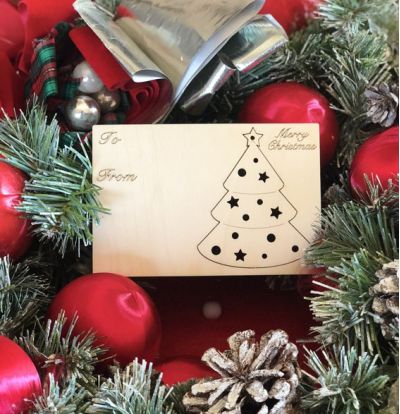 Christmas Tree Holiday Ornament Card in Natural Wood