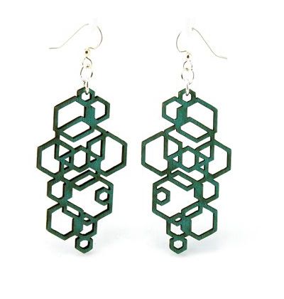 Teal hexagon cluster wood earrings