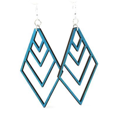 teal upside down fountain pyramid wood earrings