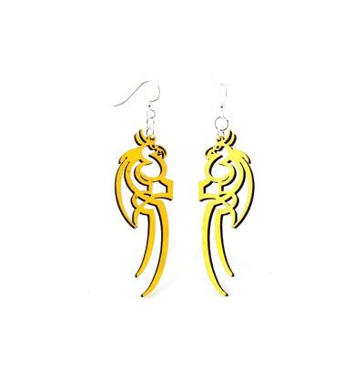 Yellow tattoo parrot wood earrings