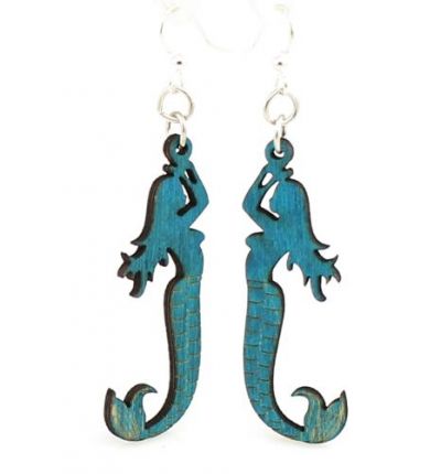 Aqua Marine mermaid wood earrings
