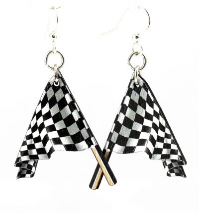 racing flag wood earrings