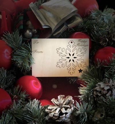 Snowflake Holiday Ornament Card in Natural Wood