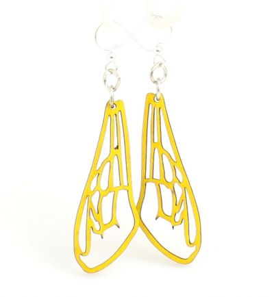 Yellow Bee Wing Wood Earrings