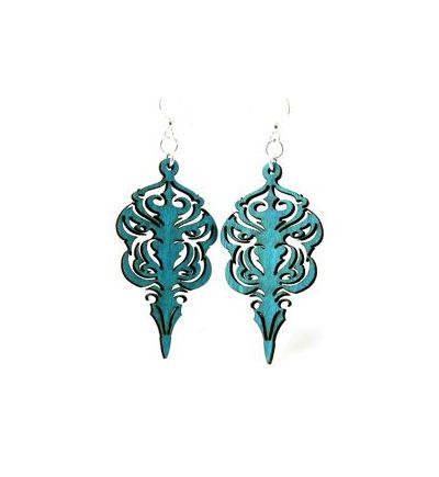 Teal Mask Wood Earrings