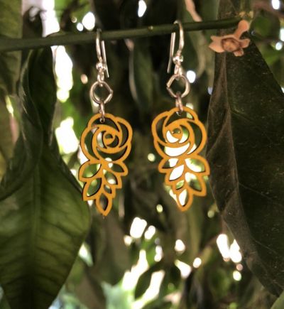 lemon yellow rose blossom earrings