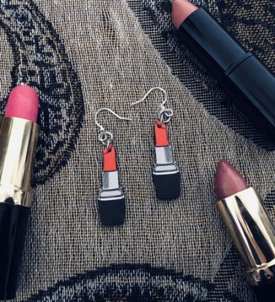 lipstick wood earrings