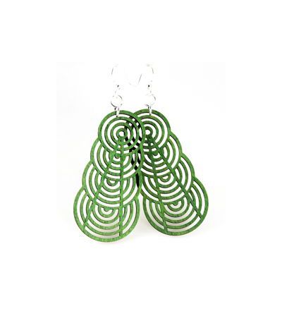 green ascending interlockling circle earrings