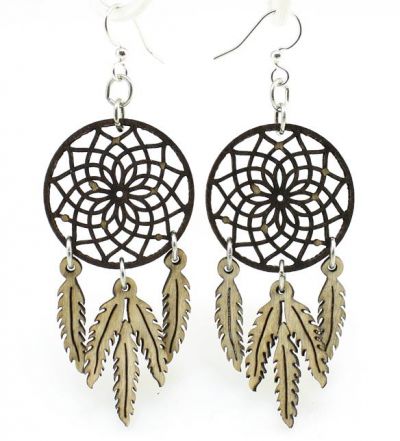 brown dreamcatcher wood earrings