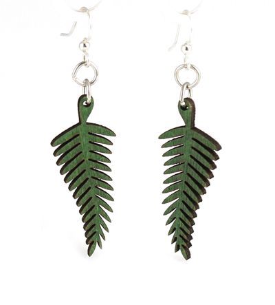 green solid fern wood earrings