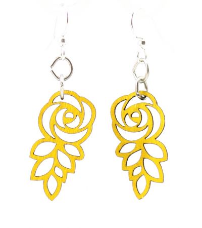 lemon yellow leafed blossom rose earrings