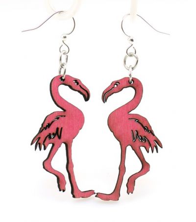Pink Flamingo wood earrings