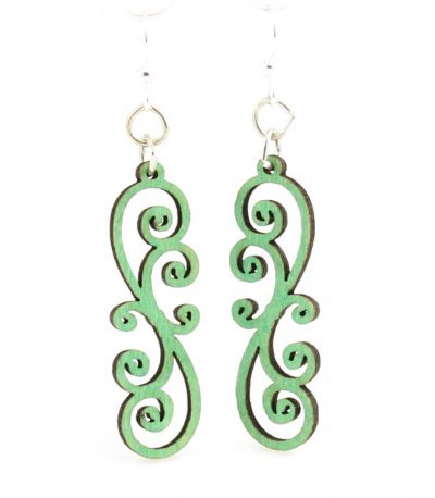 Emerald scrolly vine wood blossom earrings