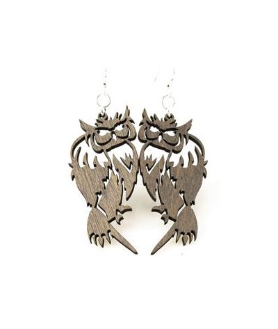 Gray barn owl wood earrings
