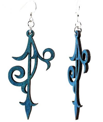 Royal blue scroll ornament wood earrings